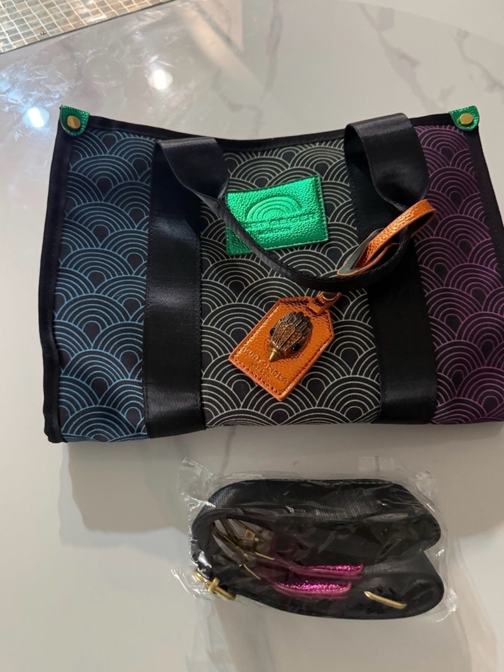 Coach Multicolor Wave-Pattern Crossbody Tote with Black Straps